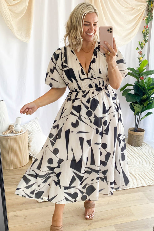WW | Real Love Print Puffärmel Maxi Kleid