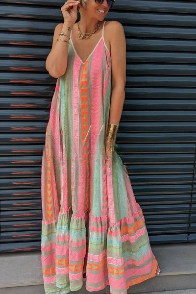 WW | Away On Vacay Lange Cami Kleid mit Ethnischem Muster