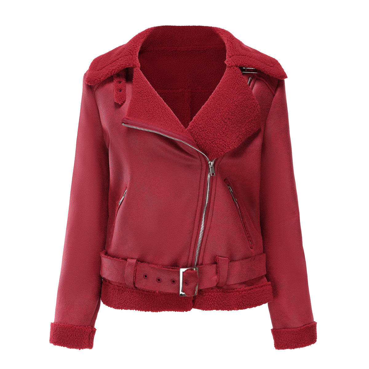 WW | Winterjacke aus Kunstwildleder mit Fell und Gürtel