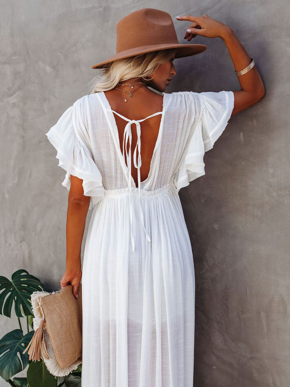 WW | Stil Maxi Kleid mit Flatterärmeln für Frauen