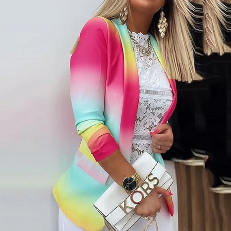 WW | Damen Ombre Offene Front Blazer, Lange Ärmel, Lässige Passform