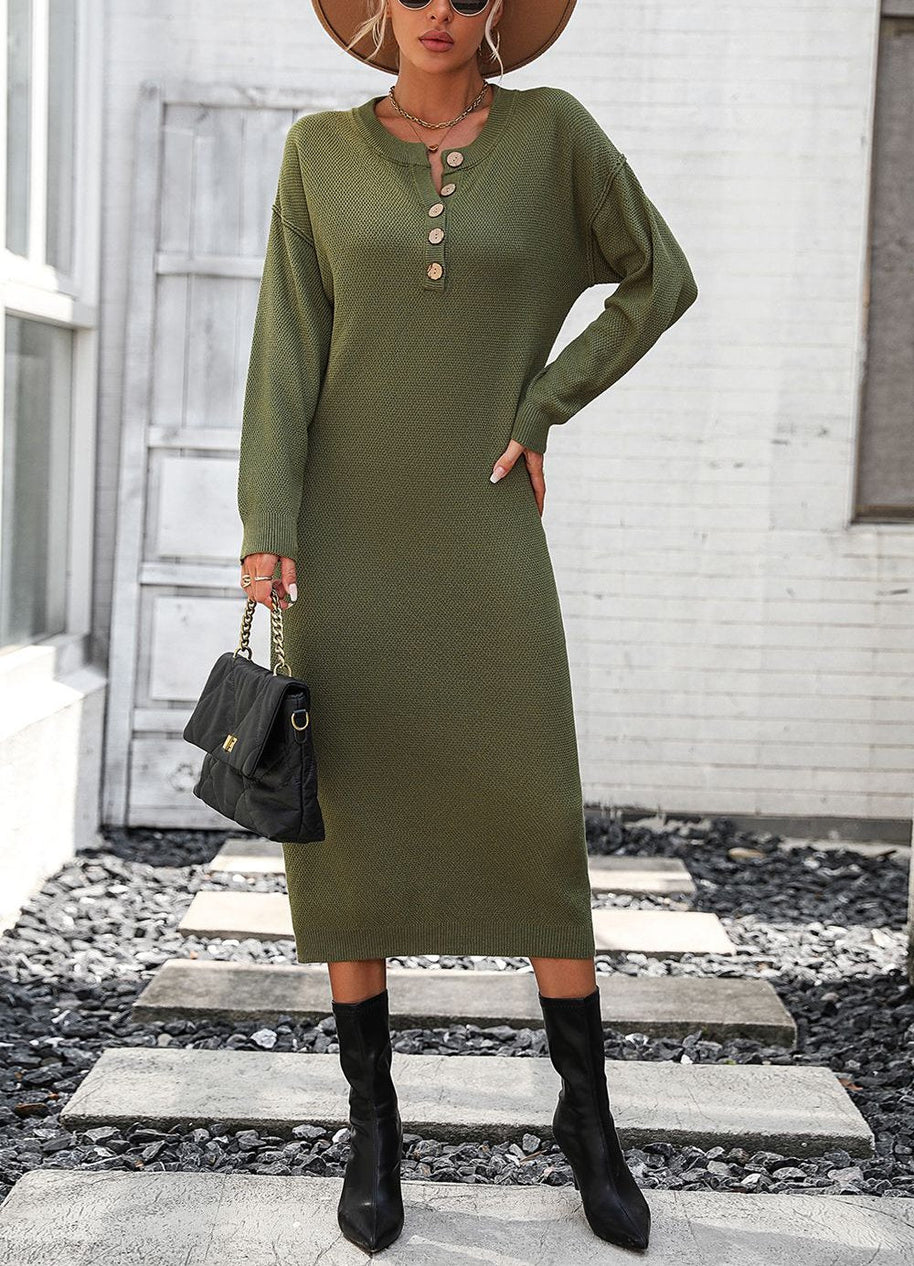 WW | Schicker Herbst Sweatkleid mit Knopfdetail für Frauen
