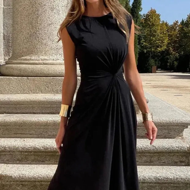WW | Elegantes Langkleid mit Langen Ärmeln, Revers und Unifarbenem V-Ausschnitt für Damen