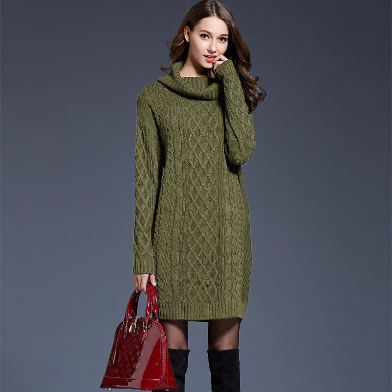 WW | Hochhals Lange Strickkleid