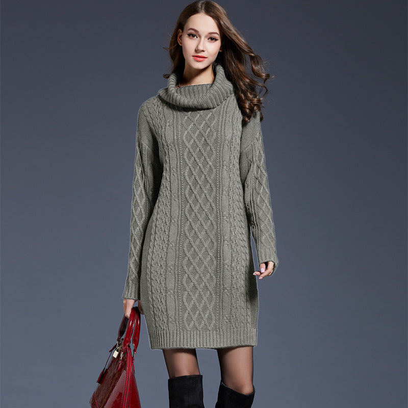 WW | Hochhals Lange Strickkleid