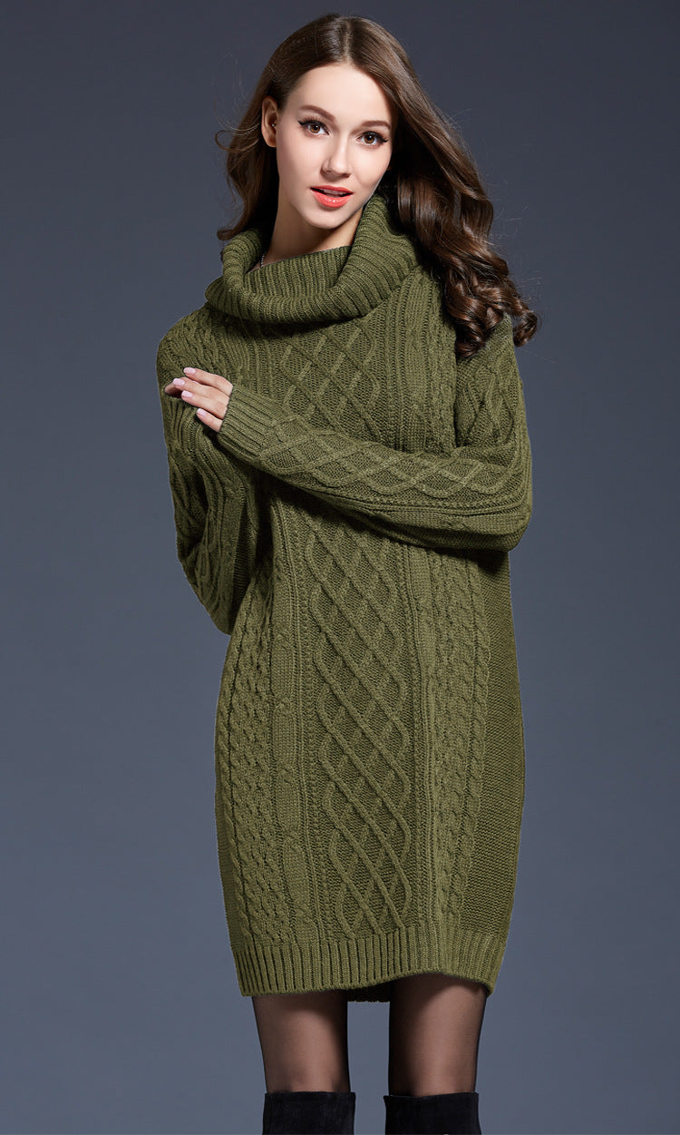 WW | Hochhals Lange Strickkleid
