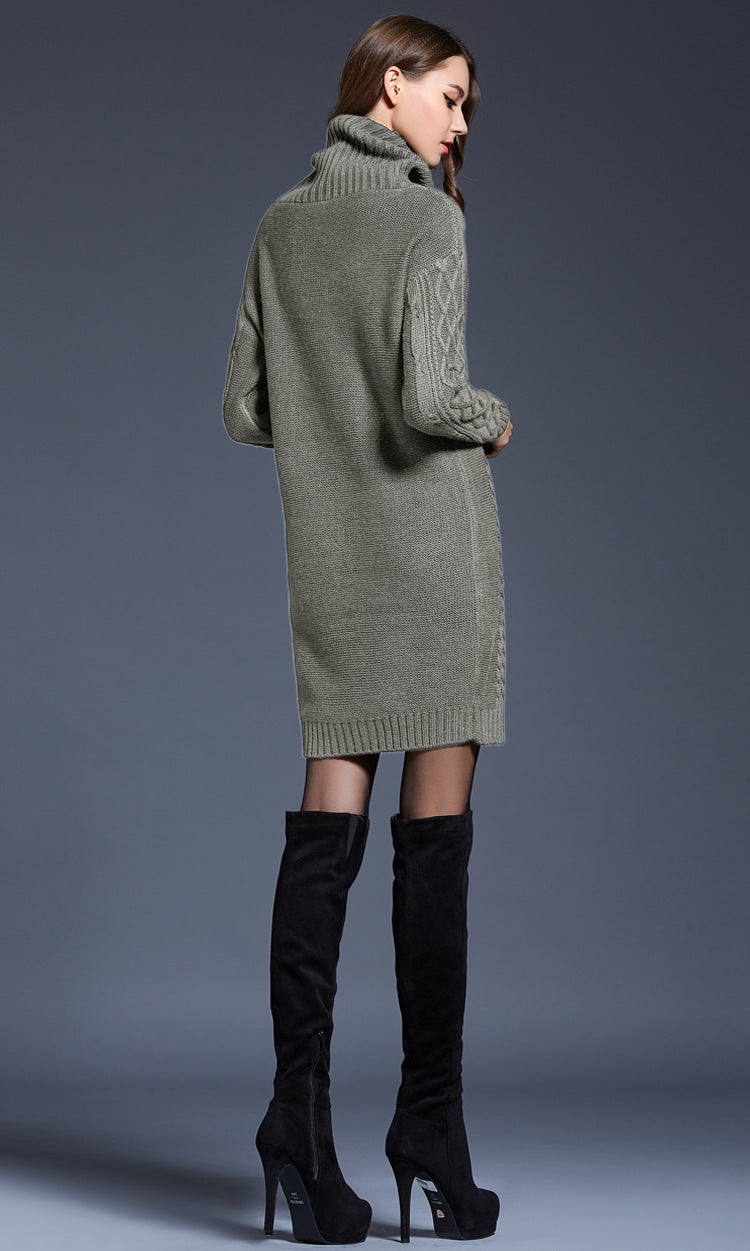 WW | Hochhals Lange Strickkleid