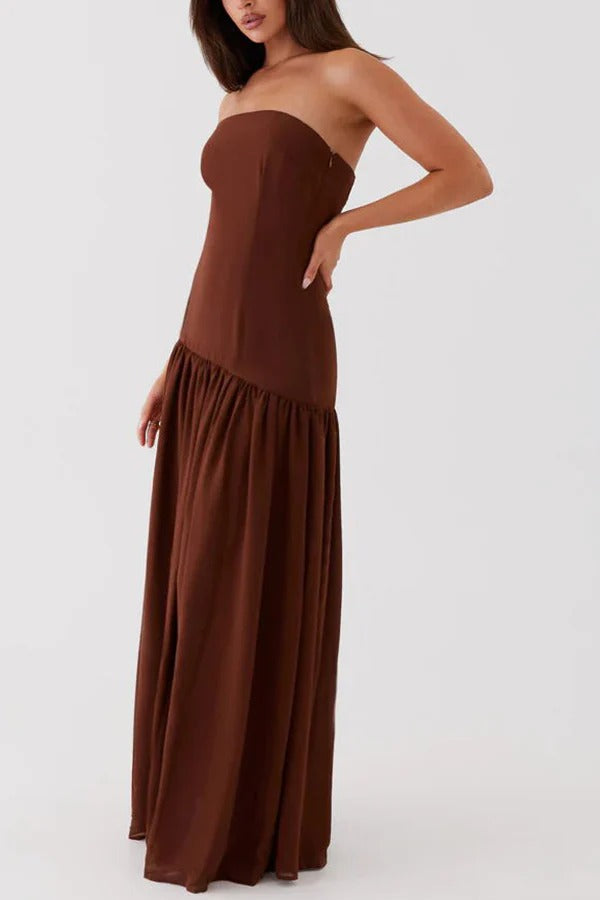 WW | Eden Patchwork Semi-Transparent Chiffon Strapless Maxi-Kleid