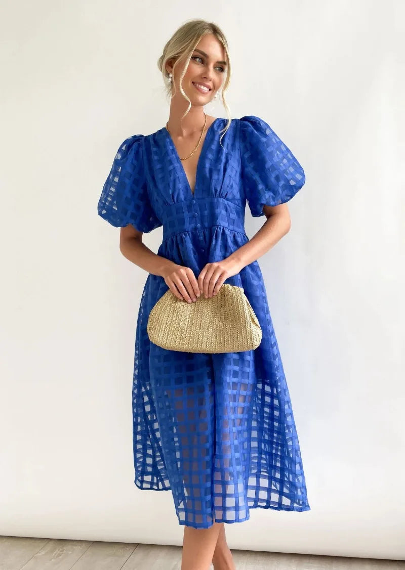 WW | Puffärmel Midi-Kleid