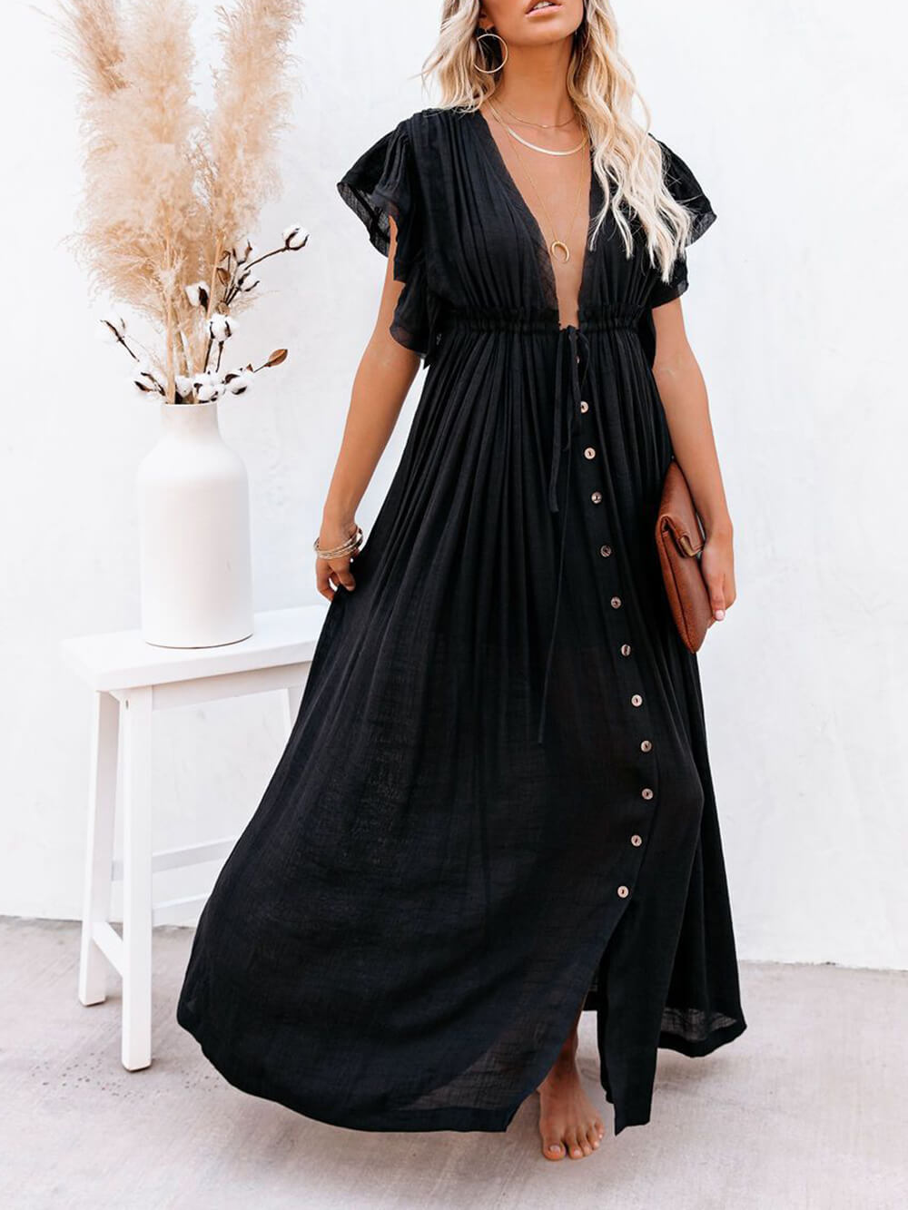 WW | Stilvolles Maxikleid mit Flatterärmeln für Frauen