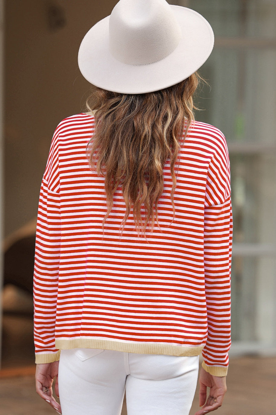 WW | Gestreiftes Rundhals-Tropfschulter-T-Shirt