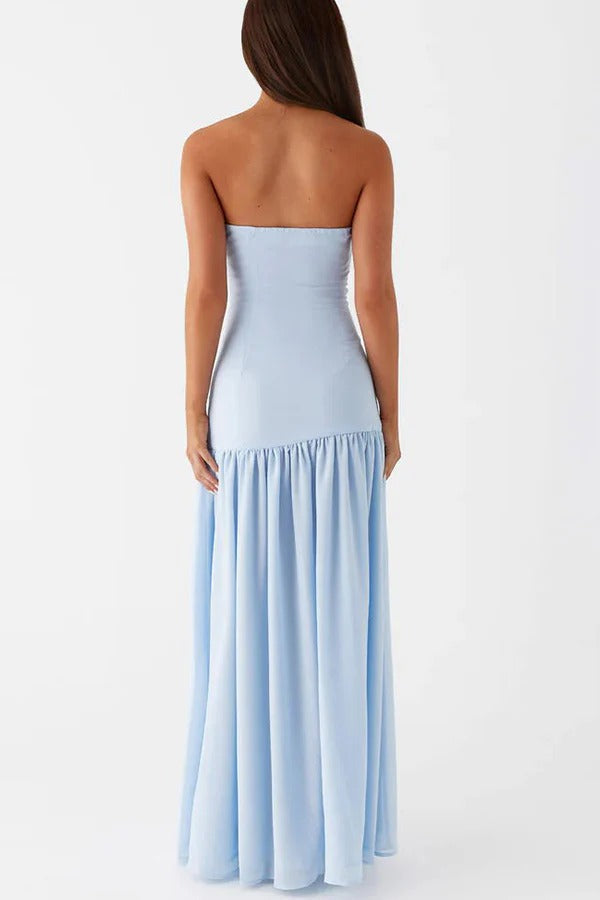 WW | Eden Patchwork Semi-Transparent Chiffon Strapless Maxi-Kleid