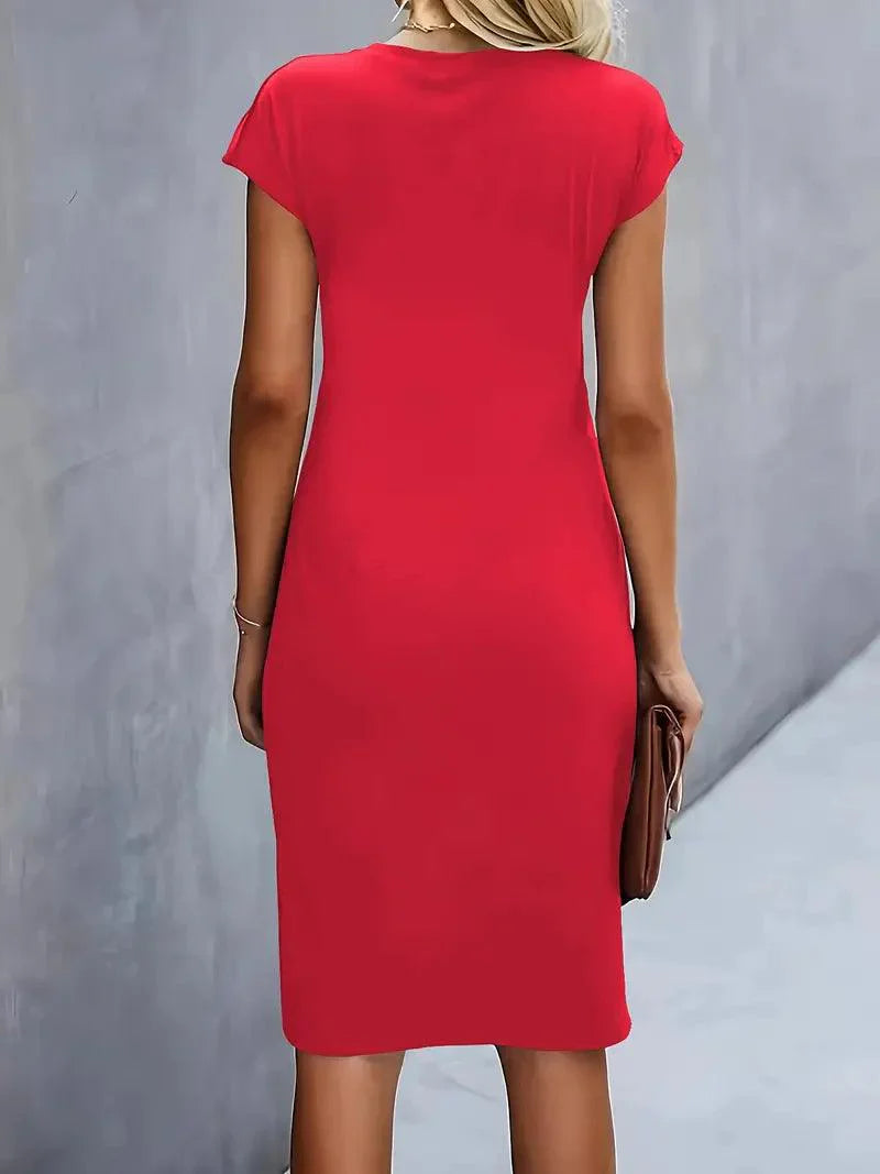 WW | Stilvolles Schmales Kleid Mit Rundhalsausschnitt