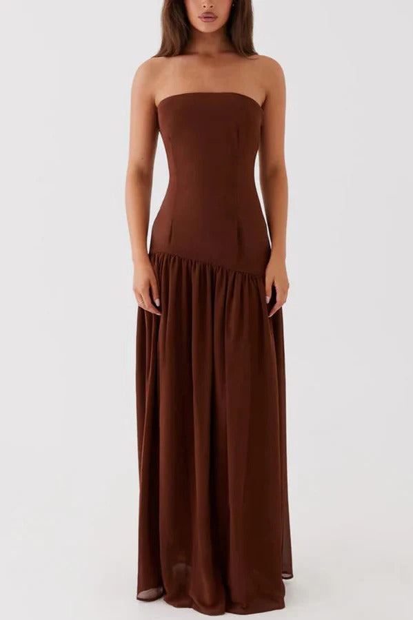 WW | Eden Patchwork Semi-Transparent Chiffon Strapless Maxi-Kleid