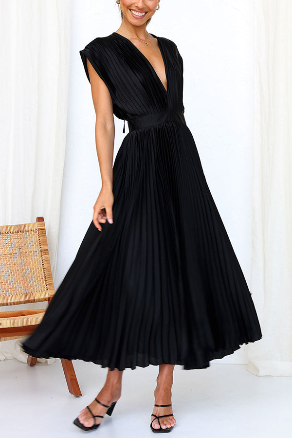 WW | Hallo Schöne Satin Plissee Midi Kleid