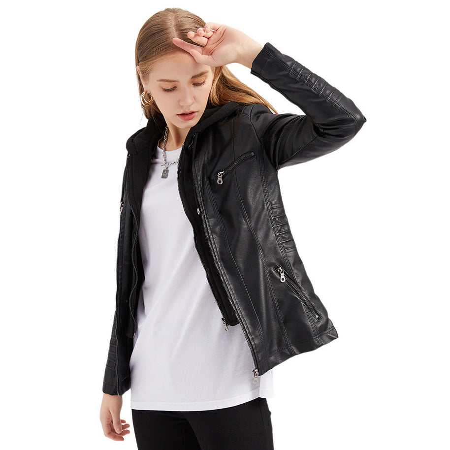WW | Lederjacke mit Kapuze