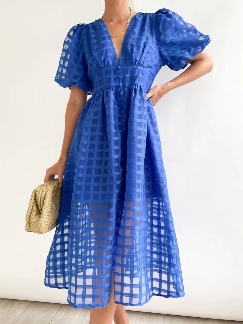 WW | Puffärmel Midi-Kleid