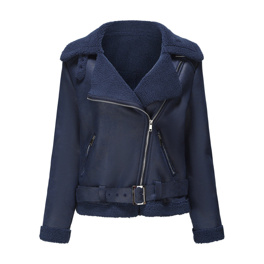 WW | Winterjacke aus Kunstwildleder mit Fell und Gürtel
