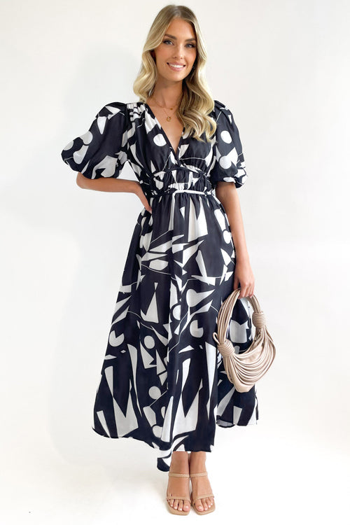 WW | Real Love Print Puffärmel Maxi Kleid