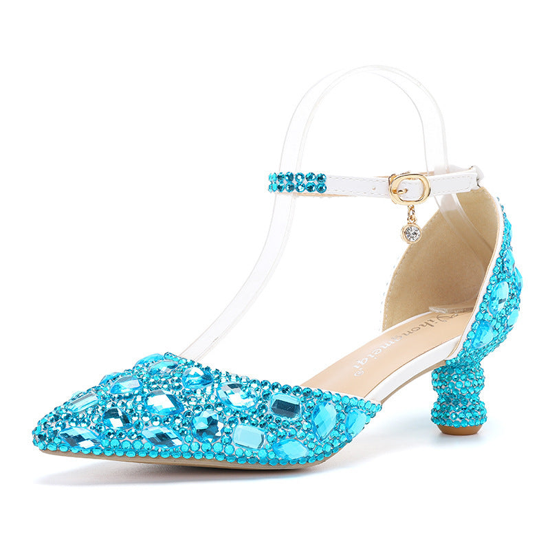 WW | Lavtil Top Sommer Neu Blau Farbe Spitz Kalebass Absatz Rhinestone Multi Farbe Mode Hochzeits Bankett Frauen Schuhe