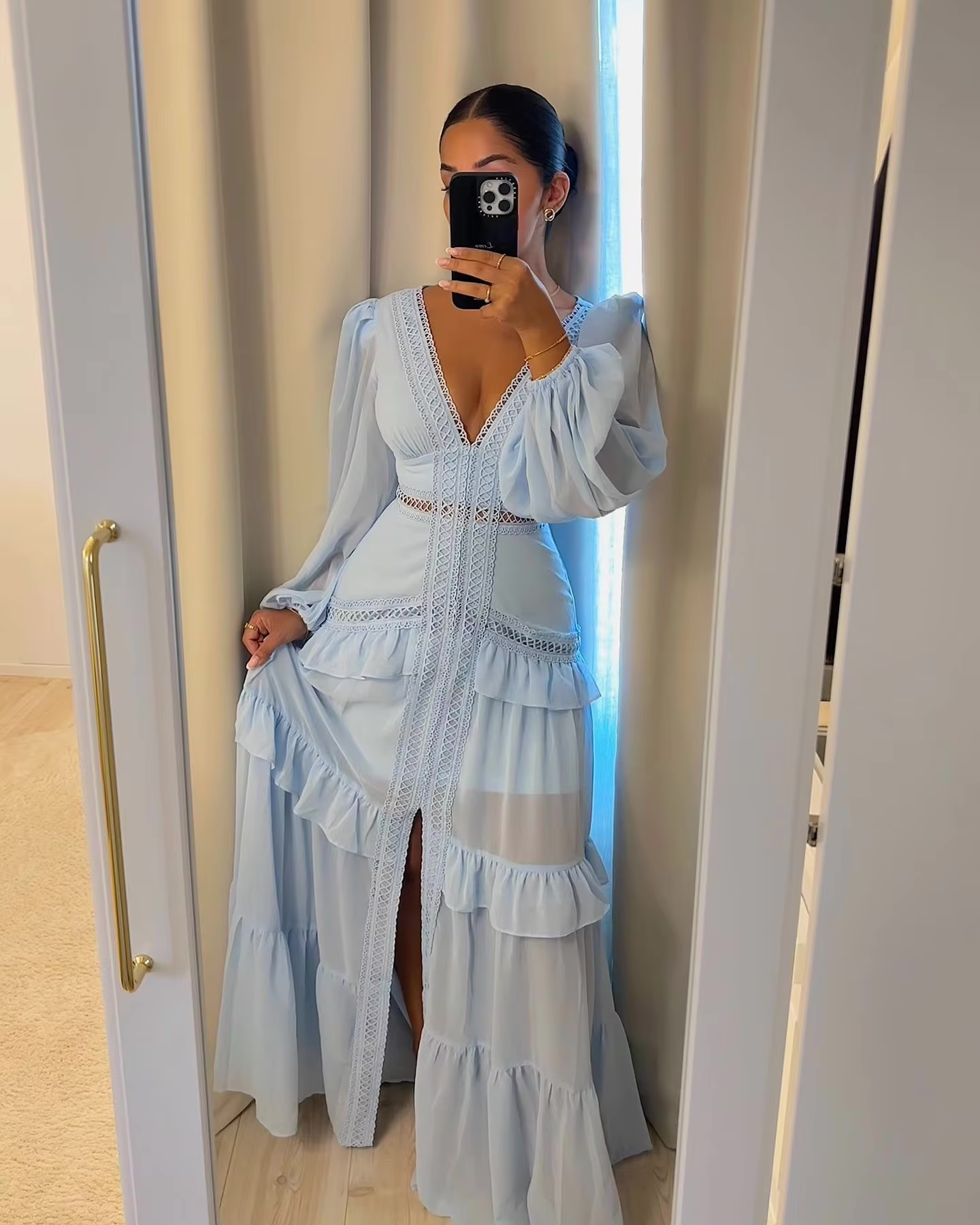 WW | Gestufter Langarm-Maxikleid