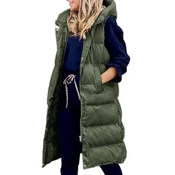 W&W Kapuze Lange Weste Lässig Mode Einreihig Jacke