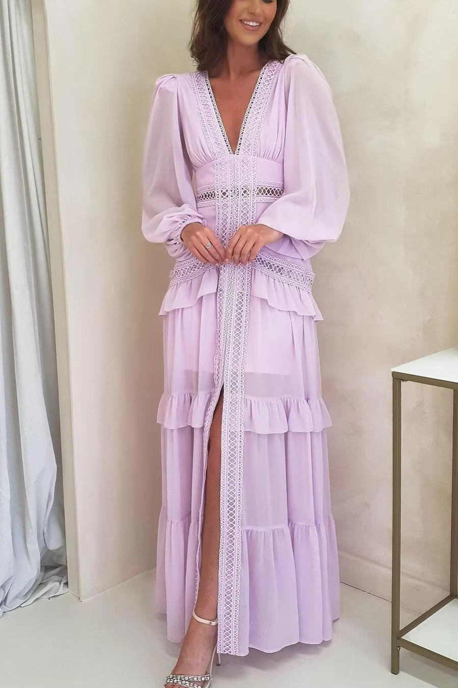 WW | Gestufter Langarm-Maxikleid