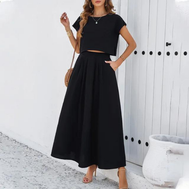WW | Elegantes Crop-Top- und Maxikleid-Set