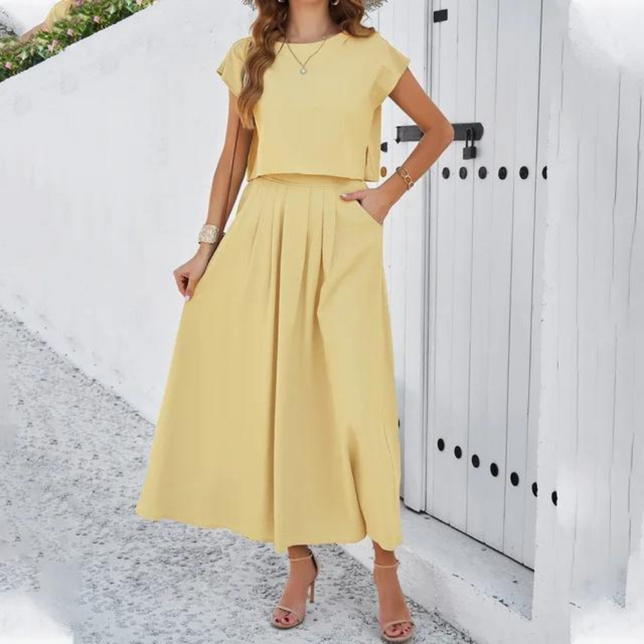 WW | Elegantes Crop-Top- und Maxikleid-Set