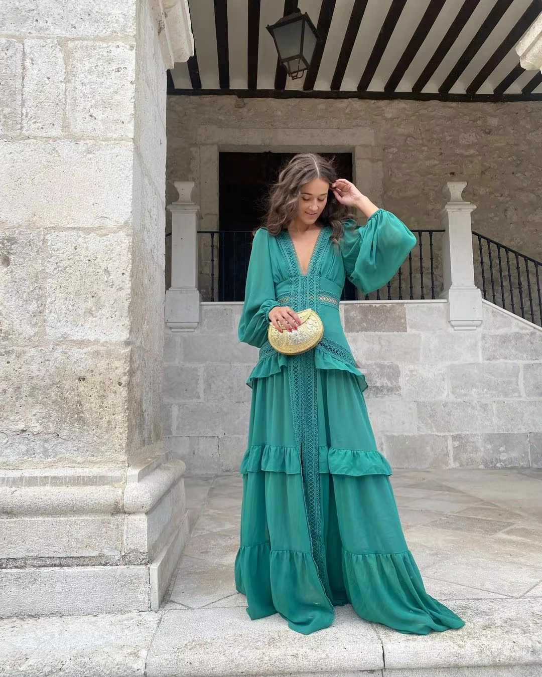 WW | Gestufter Langarm-Maxikleid