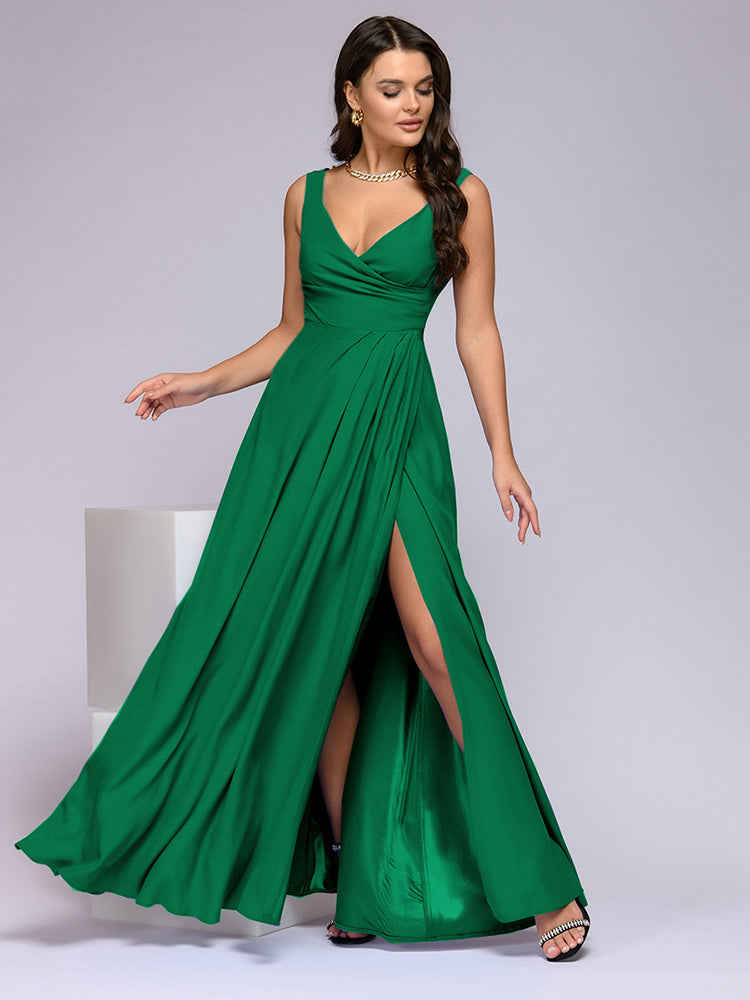 WW | Elegantes Maxi Kleid Mit Tiefem V-ausschnitt Und Schlitz