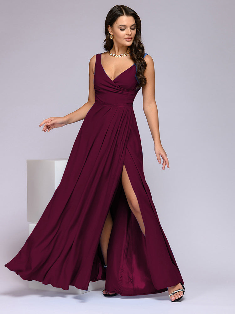 WW | Elegantes Maxi Kleid Mit Tiefem V-ausschnitt Und Schlitz