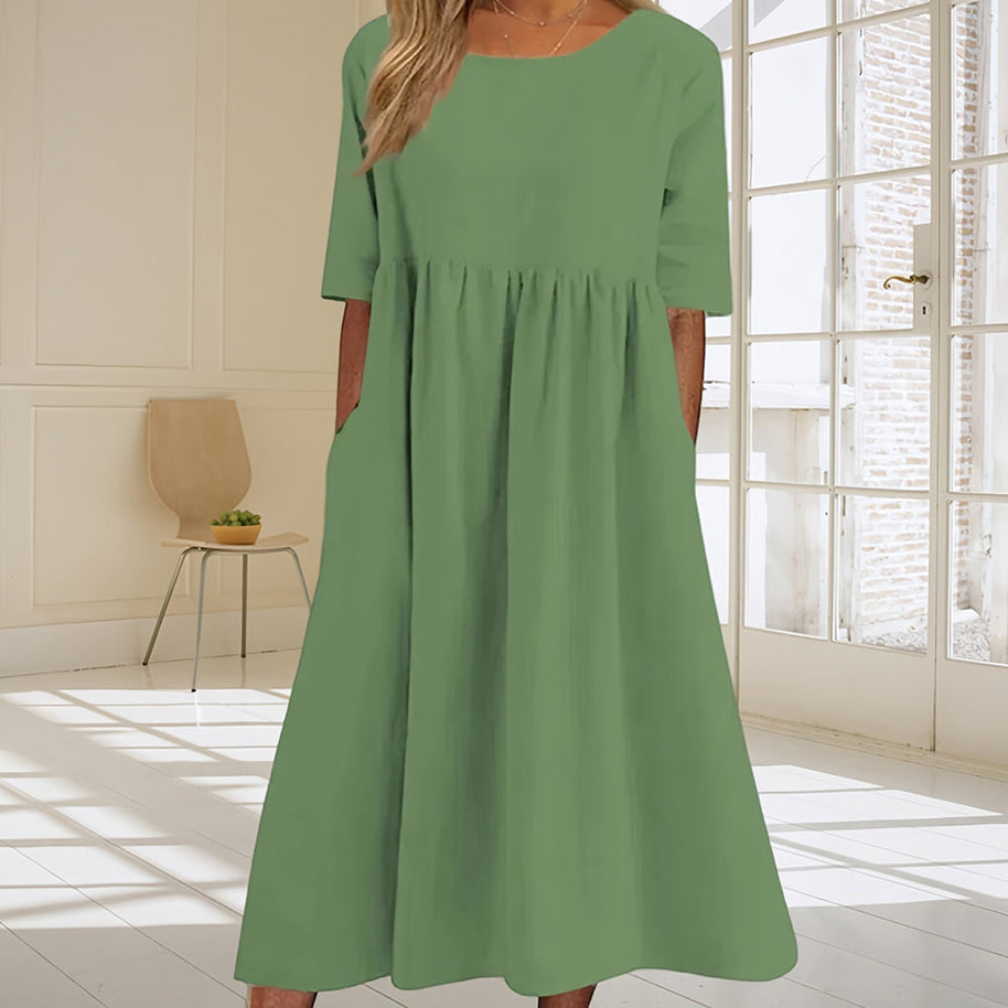 WW | lässiges, lockeres Sommerkleid aus Baumwolle und Leinen mit Rundhalsausschnitt