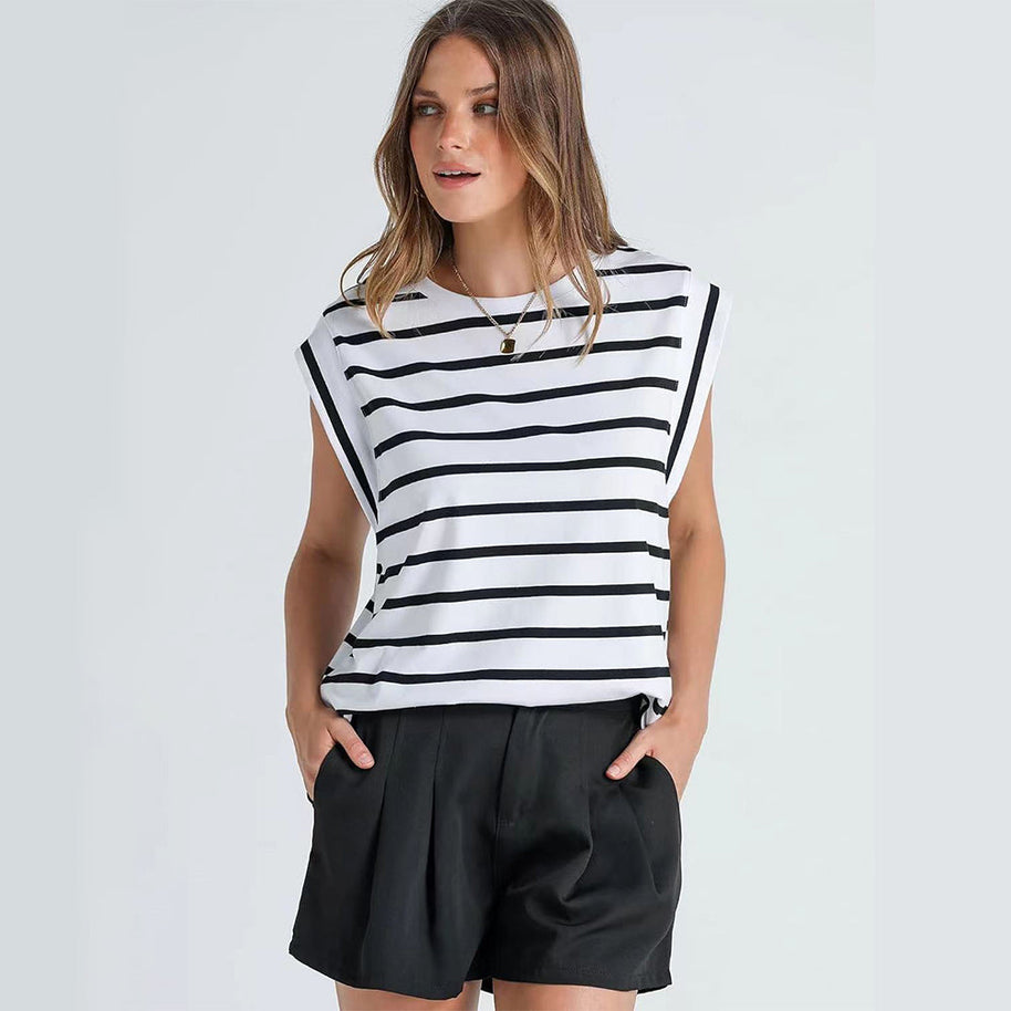 WW | Damen Frühling und Sommer Rundhals ärmelloses T-Shirt