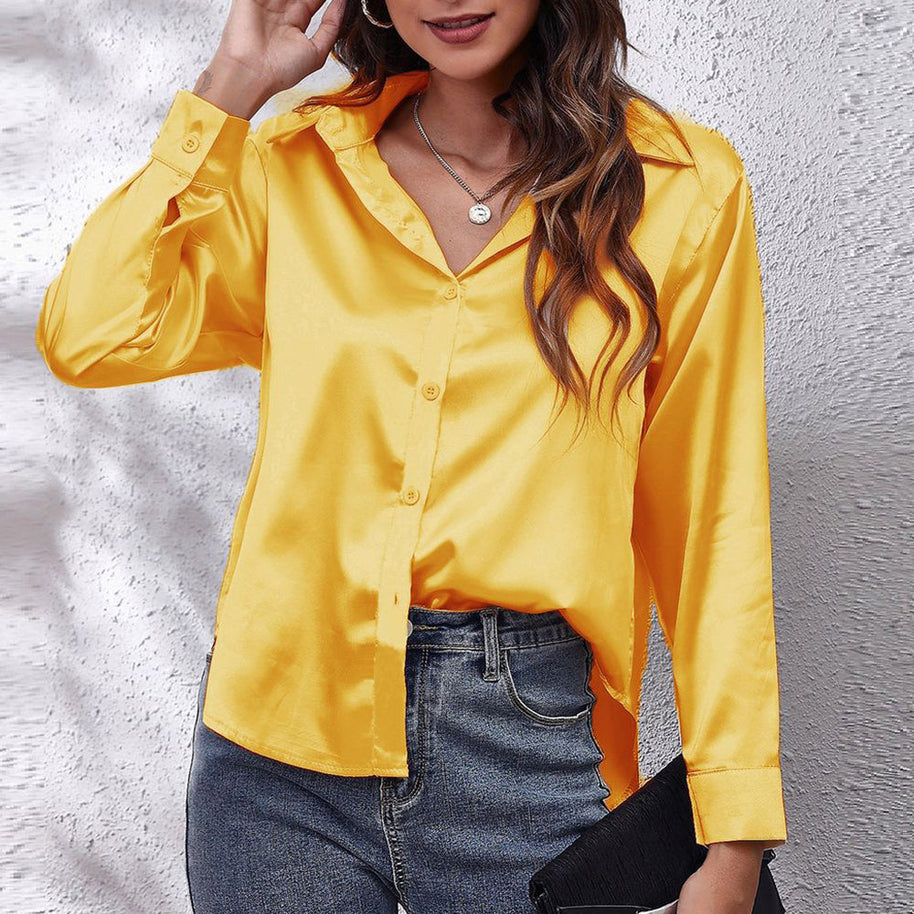 WW | einfarbiges Langarmshirt aus Satinimitatseide für Damen