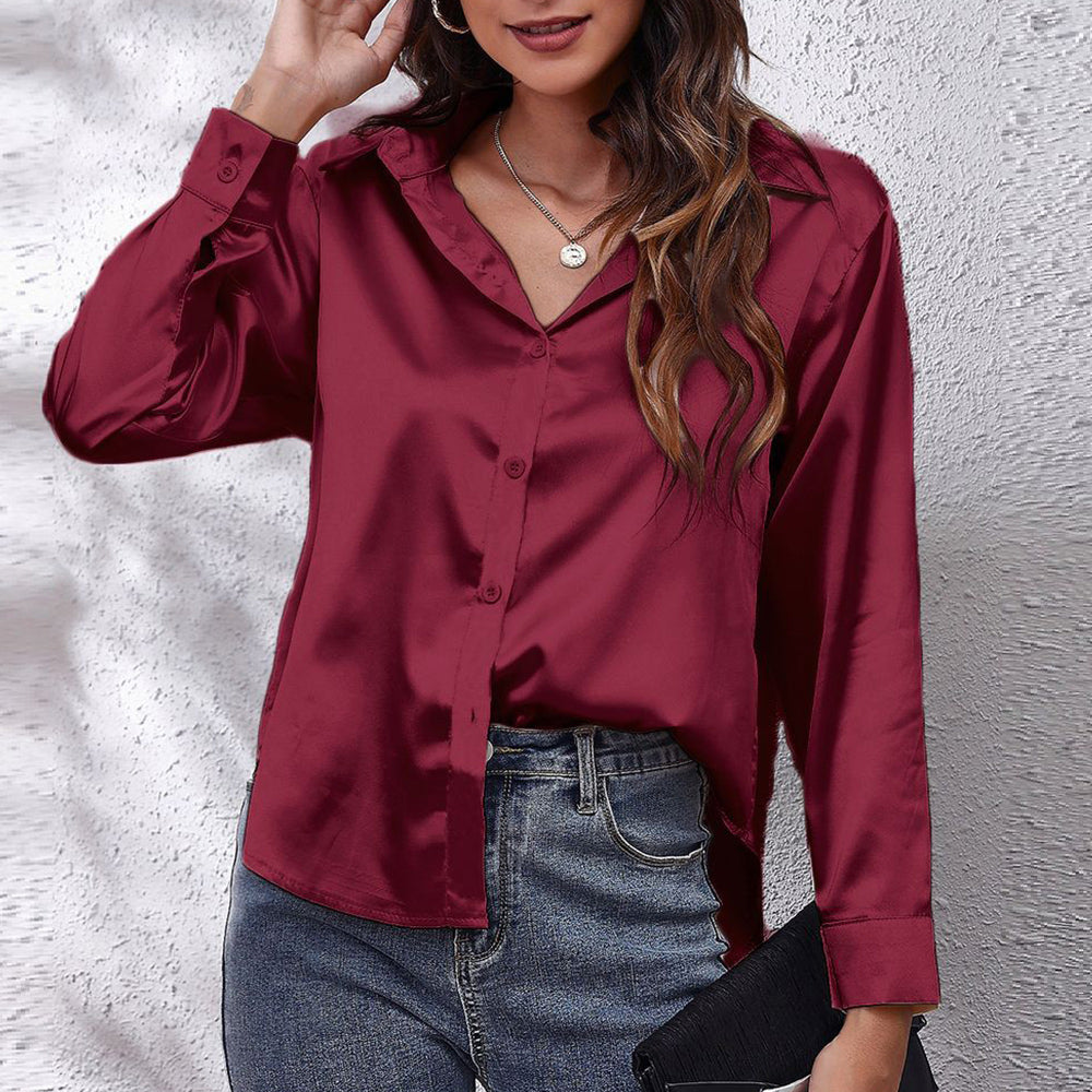 WW | einfarbiges Langarmshirt aus Satinimitatseide für Damen