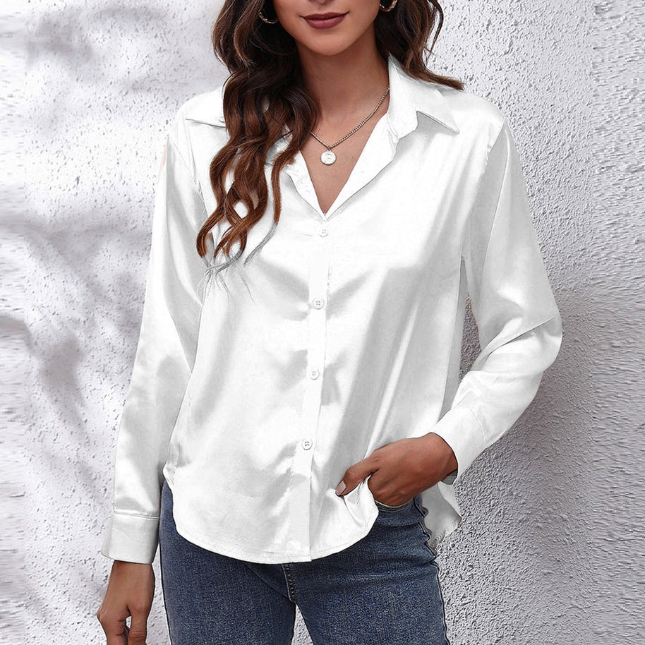 WW | einfarbiges Langarmshirt aus Satinimitatseide für Damen