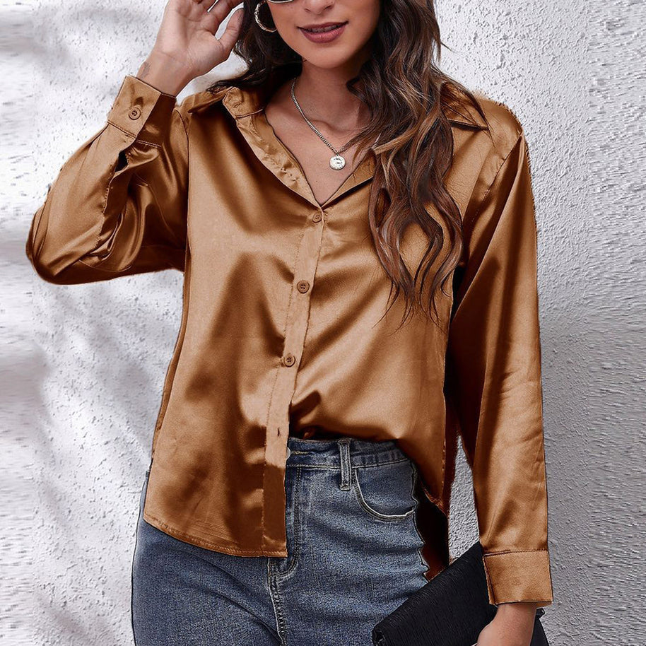 WW | einfarbiges Langarmshirt aus Satinimitatseide für Damen