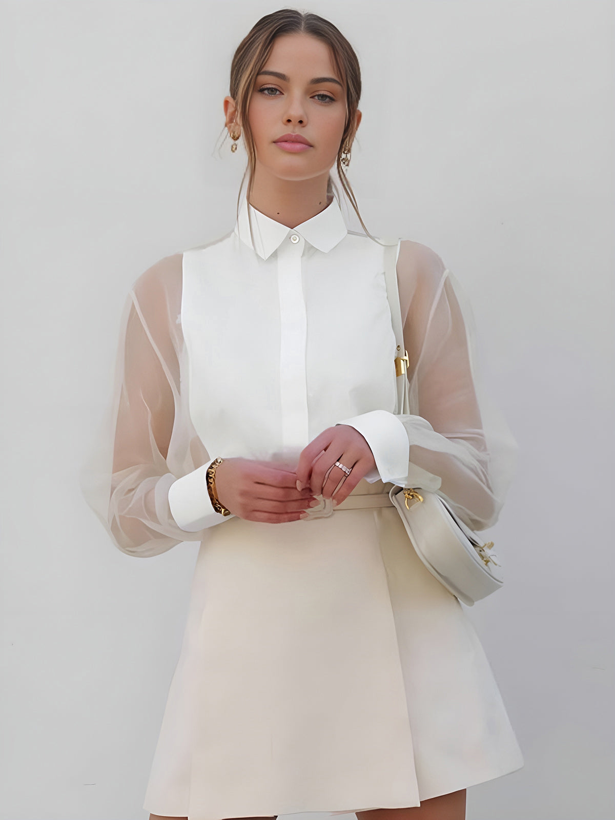 WW | Semi Transparente Puffärmel Organza Bluse