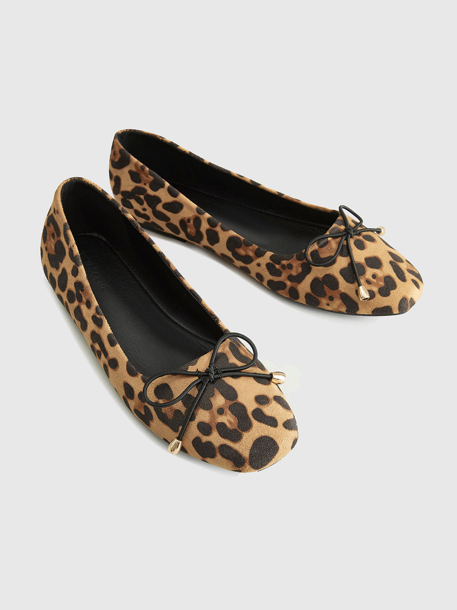 WW | Bow Decor Leopard Print Ballerinas