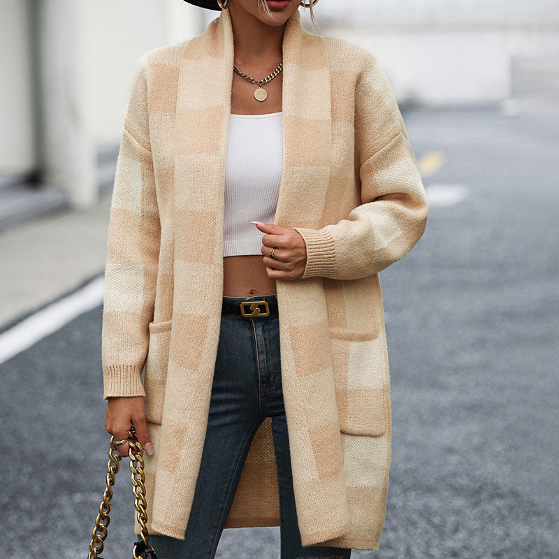 WW | Lässige Karierte Strickjacke