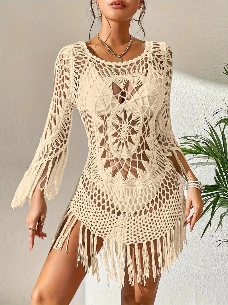 WW | Cover Up Boho-Stil Langarm Bikini-Cover Up Strand-Outfits