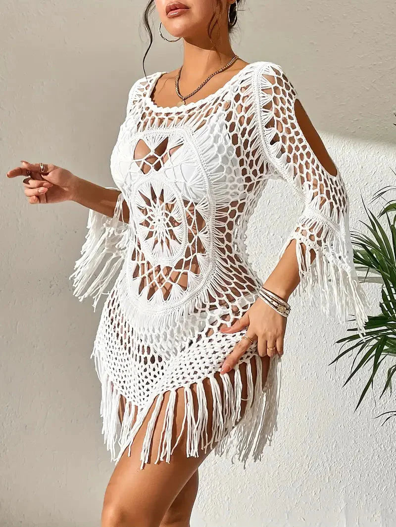 WW | Cover Up Boho-Stil Langarm Bikini-Cover Up Strand-Outfits