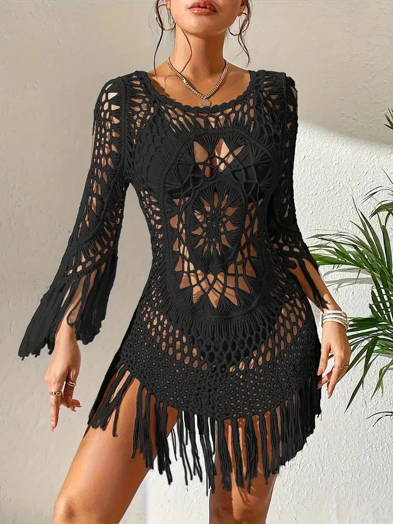 WW | Cover Up Boho-Stil Langarm Bikini-Cover Up Strand-Outfits