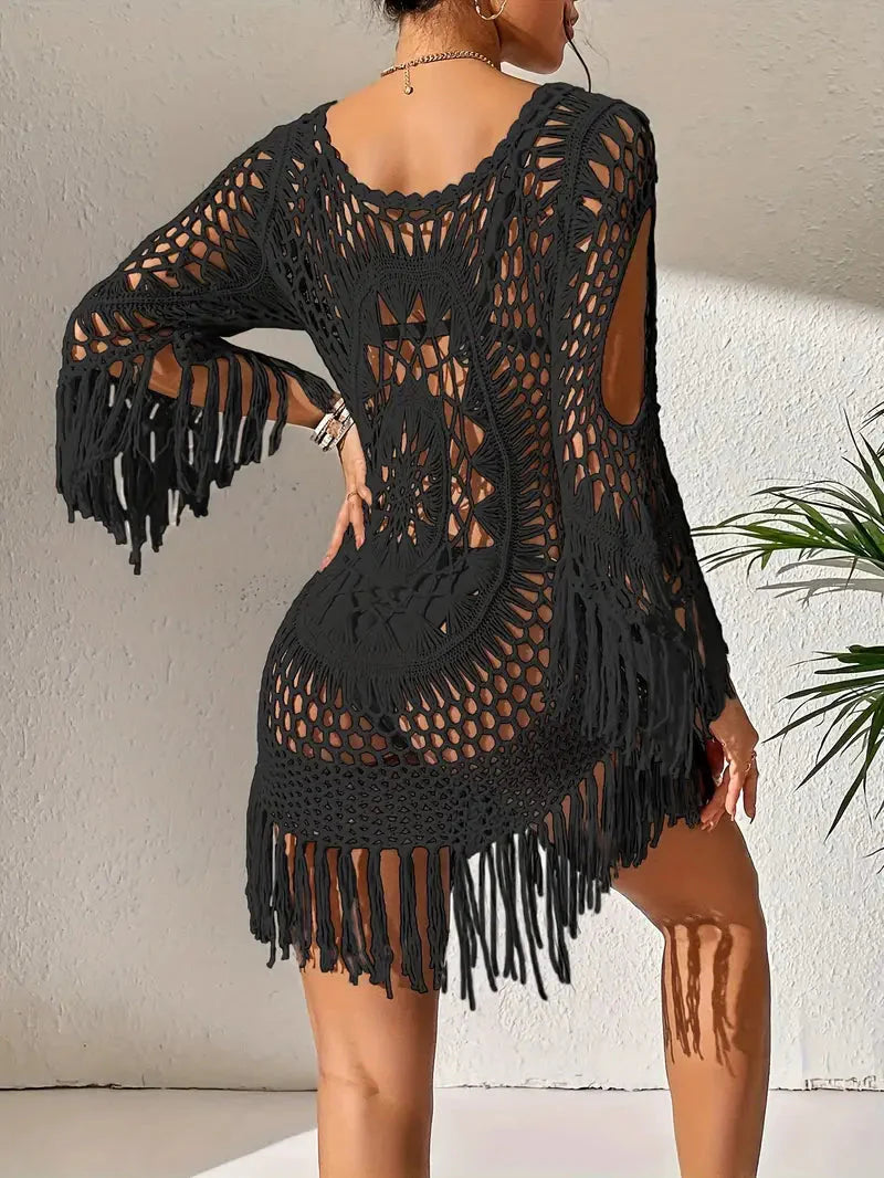 WW | Cover Up Boho-Stil Langarm Bikini-Cover Up Strand-Outfits