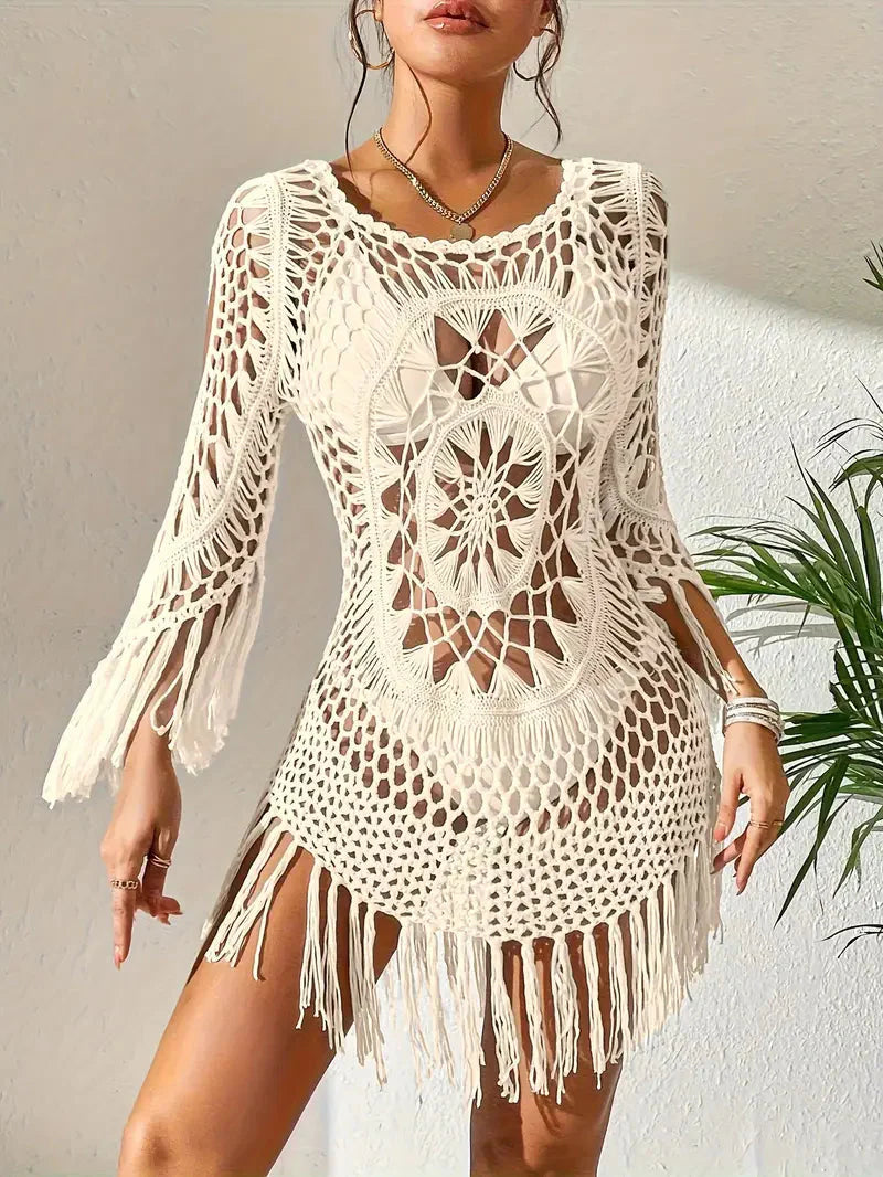 WW | Cover Up Boho-Stil Langarm Bikini-Cover Up Strand-Outfits