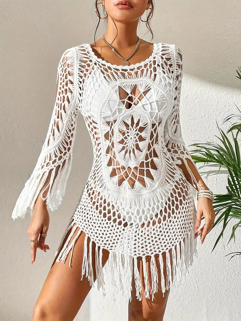 WW | Cover Up Boho-Stil Langarm Bikini-Cover Up Strand-Outfits