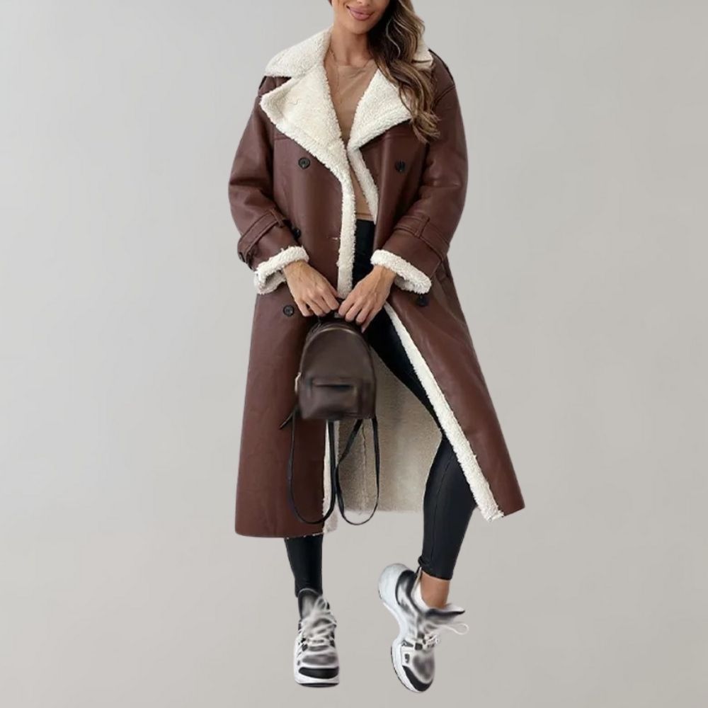 einreihiger Wintermantel aus weichem Leder