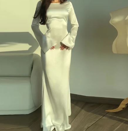 WW - Elegantes minimalistisches Abendkleid | Schlichtes, elegantes Abendkleid mit langen Ärmeln