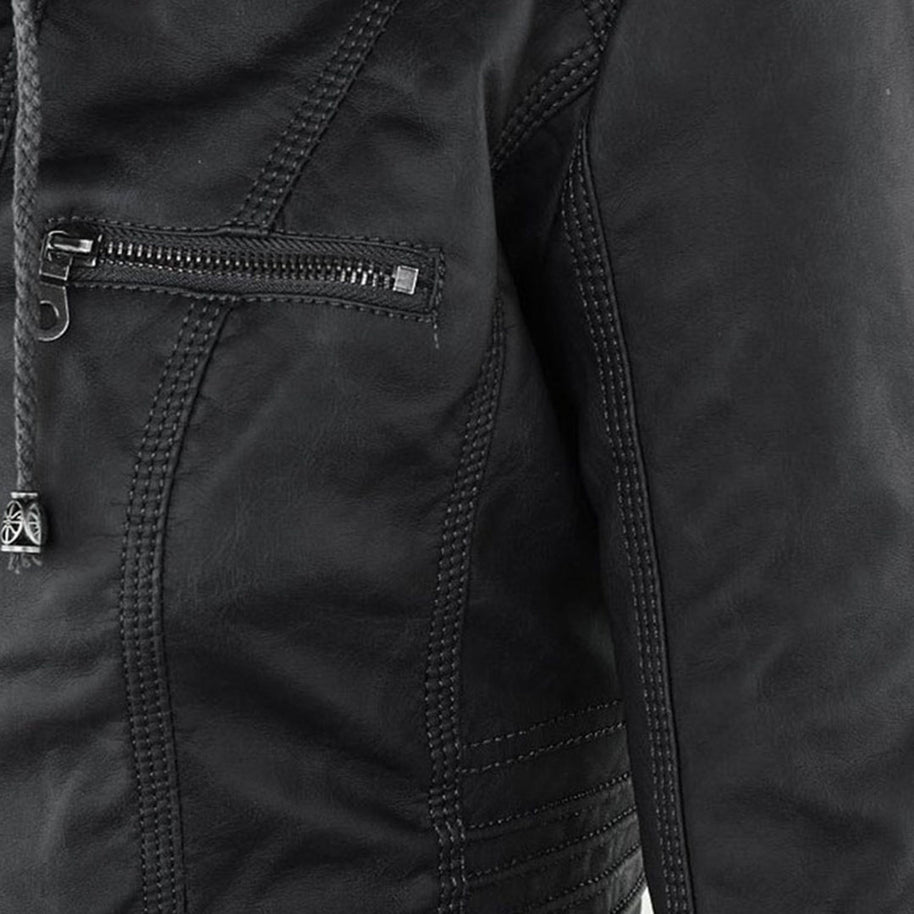 WW | Wetterfester Damen Lederjacke Mit Kapuze